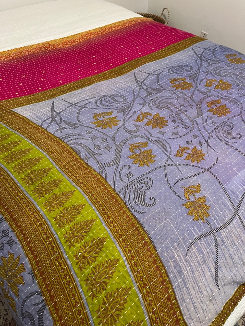 KANTHA QUILT HANDCRAFTED LIGHTWEIGHT REVERSIBLE BLANKET THROW BEDDING FROM INDIA